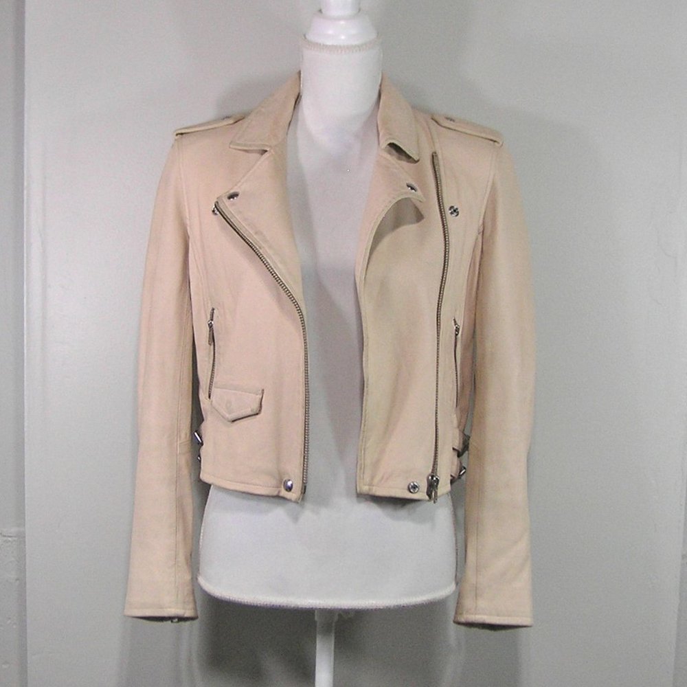 IRO Cream Leather Biker Jacket